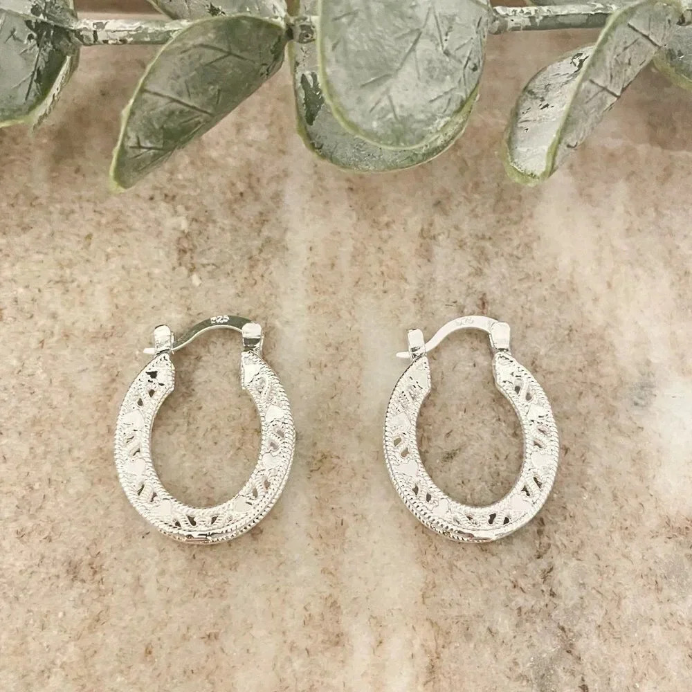 925 Sterling Silver Small Hoop Earrings Elegant Heart Hoop Flower Earrings